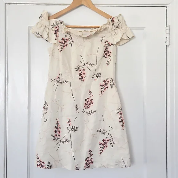 Rebecca Taylor Ivie Linen Off-Shoulder Embroidered Dress - Picture 2 of 5